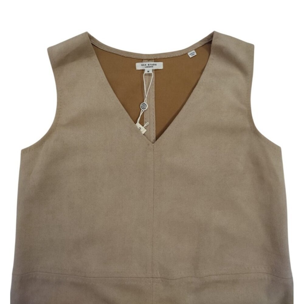 Max Studio London Womens Beige Sleeveless Suede-Look Dress W/ Pockets Size M NWT - Picture 5 of 9